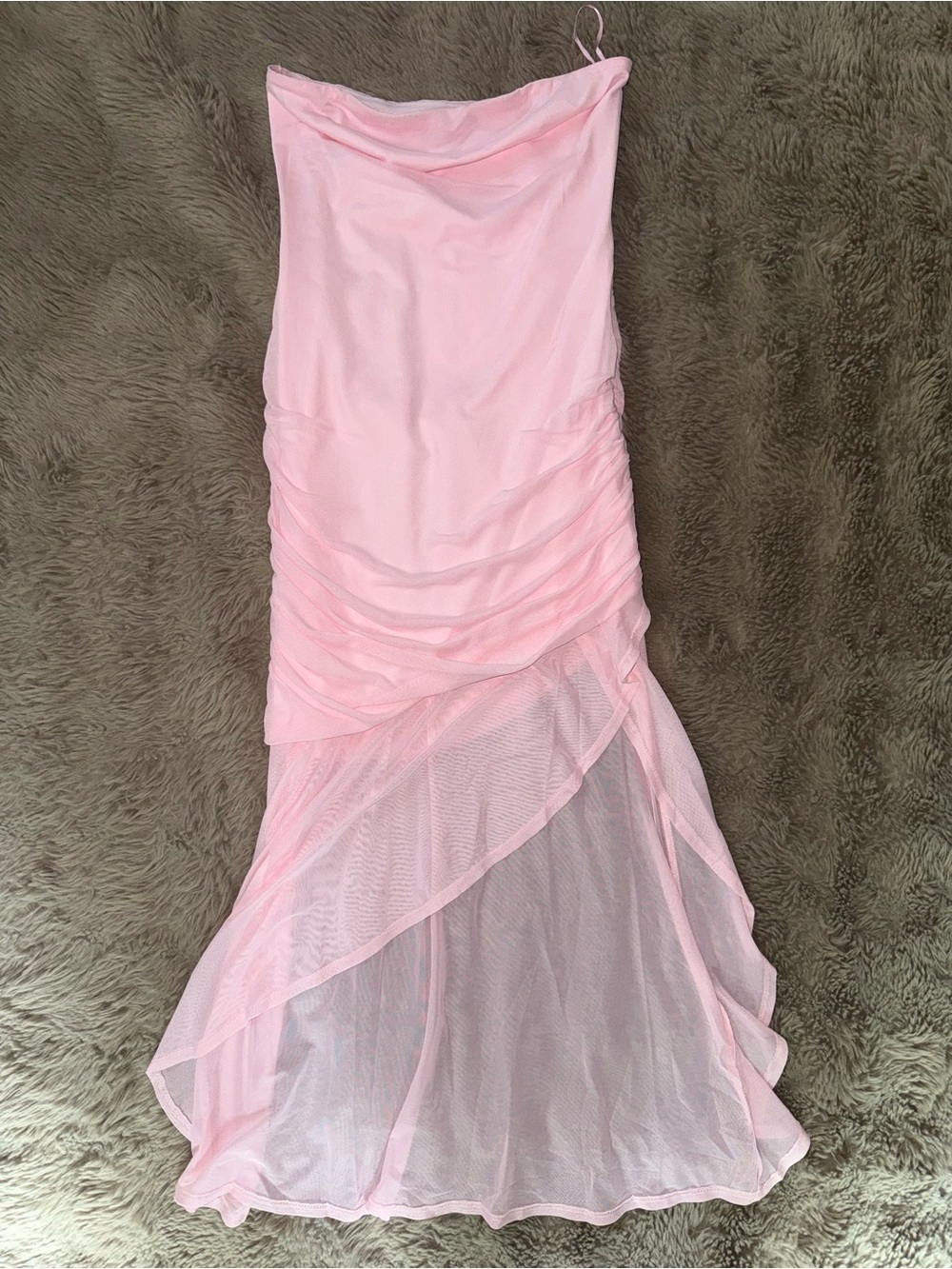 Cotton Candy One-Shoulder Pink Mesh Gown